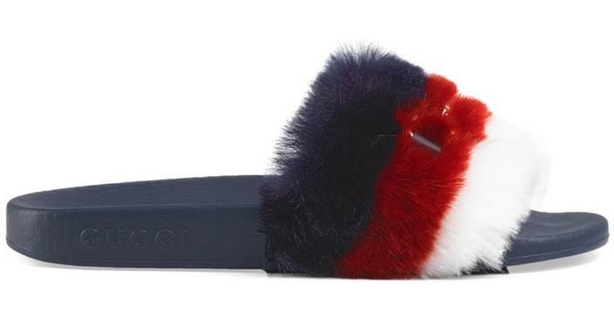 faux fur gucci slides