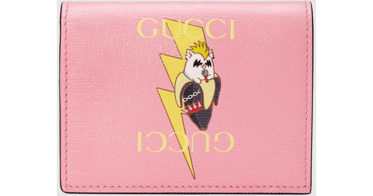 Gucci レザー 【公式】 (グッチ)ライトニングボルト ばなにゃ プリント カードケースライトピンクレザーピンク カラー: ピンク | Lyst