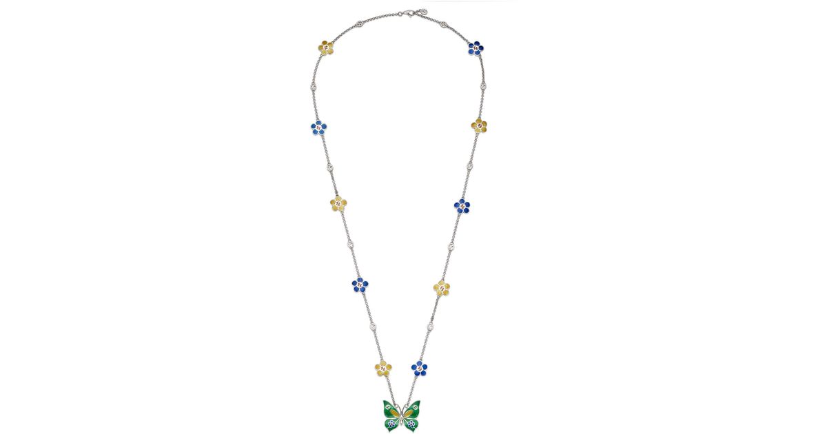Gucci Interlocking flower pearl necklace in gold metal | GUCCI® US