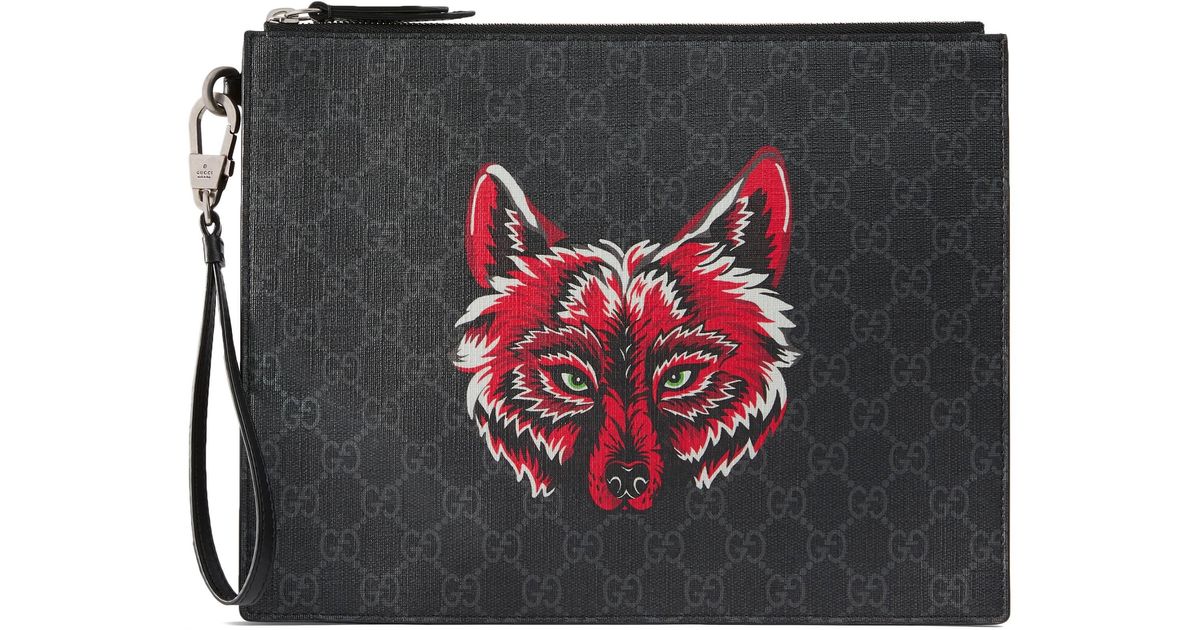 Gucci Canvas GG Supreme Pouch With Wolf in Black for Men | Lyst Australia