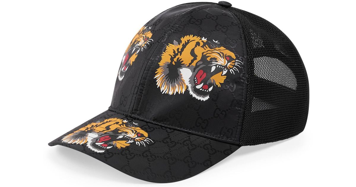 Gucci GG Baseball Hat With Tiger Print in Black for Men | Lyst