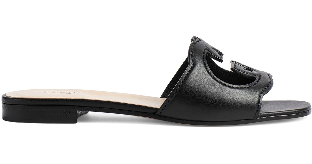 Gucci Interlocking G Cut-out Slide Sandal in Black | Lyst