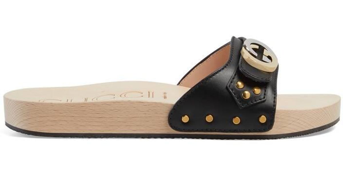 Gucci Multicolor Leather Slide Sandal With Interlocking G