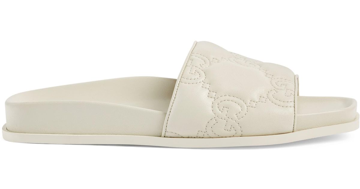Gucci Leather GG Matelassé Slide Sandal in White Lyst