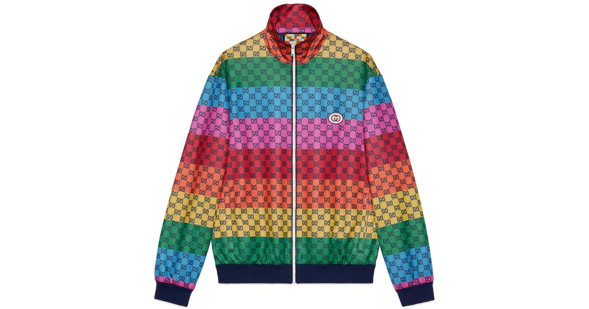 Gucci gg Multicolour Jersey Jacket in Red for Men | Lyst