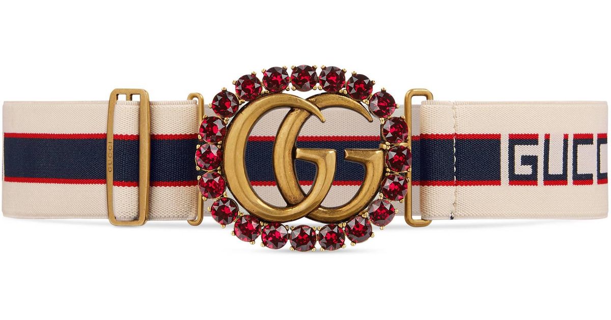 Gucci Gürtel mit Streifen, Doppel G und Kristallen | Lyst DE