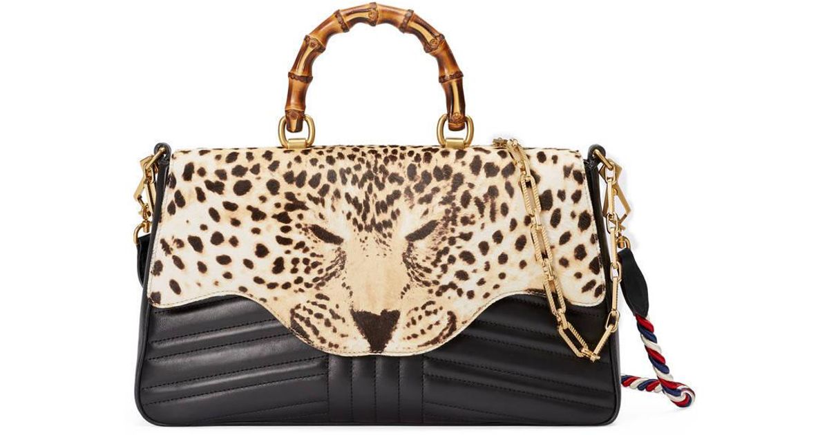 Gucci Leather Leopard Print Top Handle 