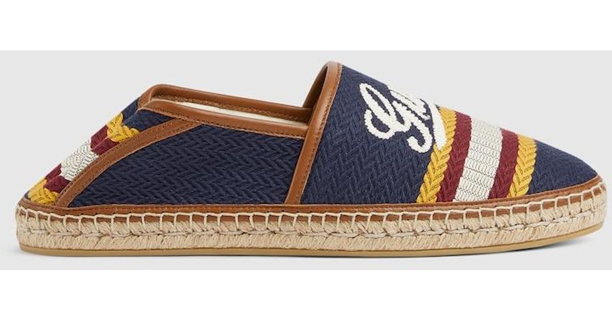 Gucci Beige and Blue Espadrilles Gucci Denim cotton braided jute espadrille | The Fashion Square main image 3