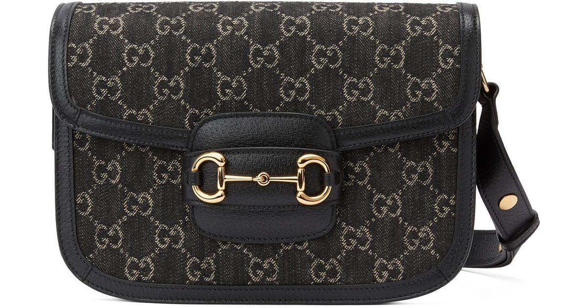 Gucci Denim Horsebit 1955 Shoulder Bag in Black - Lyst