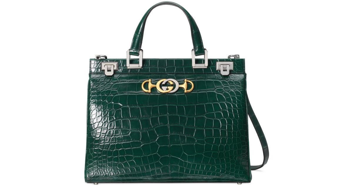 Gucci Zumi Crocodile Medium Top Handle Bag in Green | Lyst Australia