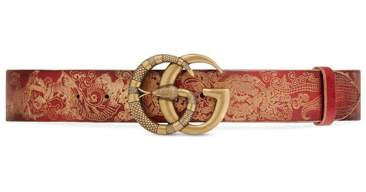 leather belt with double g buckle with snake