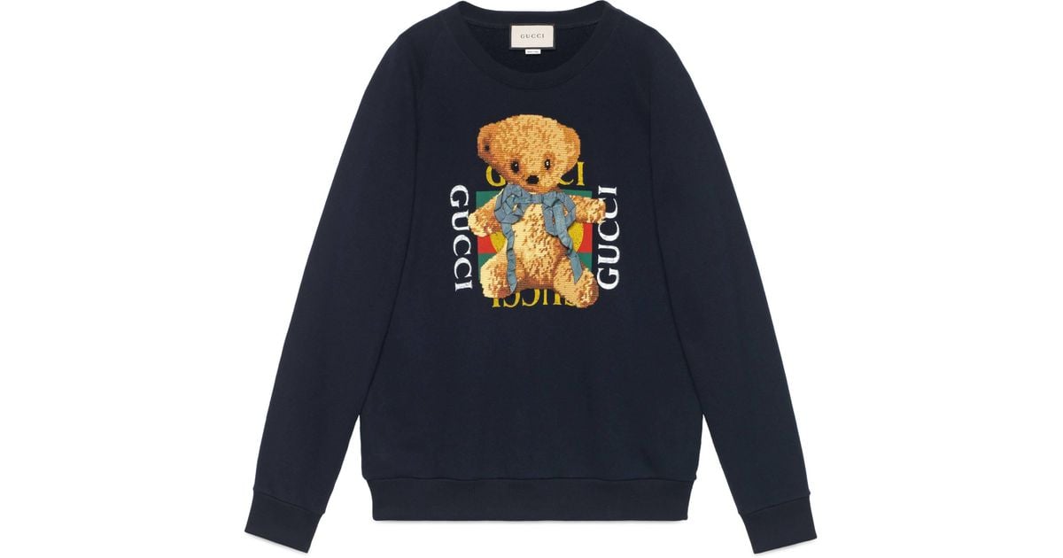 Gucci Cotton Oversize Sweatshirt With Logo And Teddy Bear in Blue | Lyst