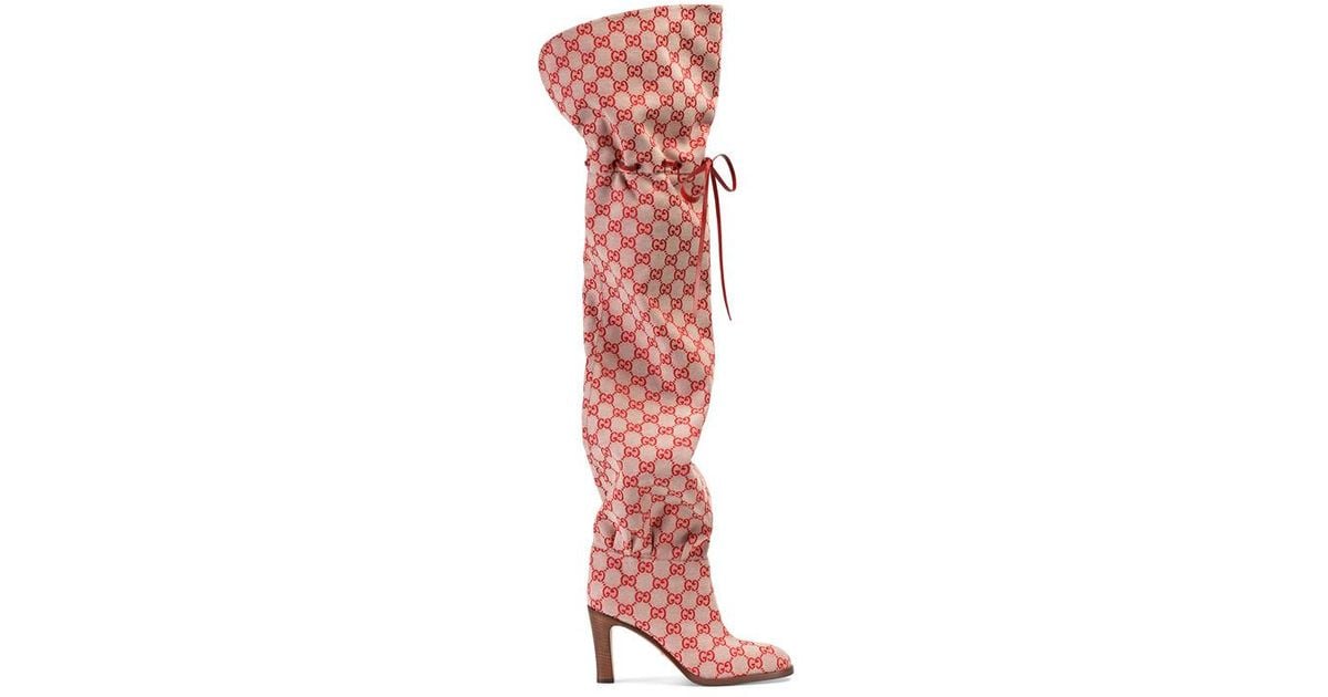 Gucci Gg Canvas Over-the-knee Boot in Red | Lyst
