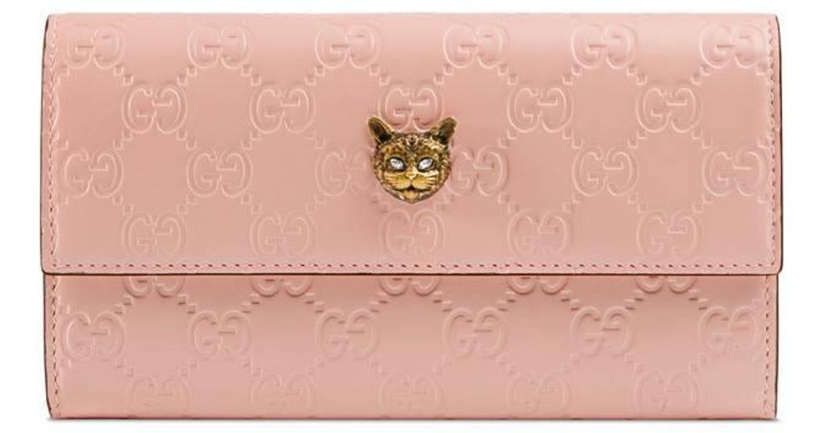 Portefeuille Continental Signature A Motif Chat Gucci En Coloris Rose Lyst