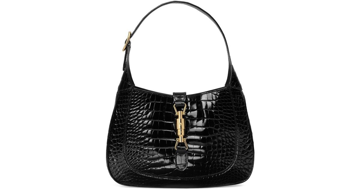 Gucci Jackie 1961 Crocodile Small Shoulder Bag in Black | Lyst