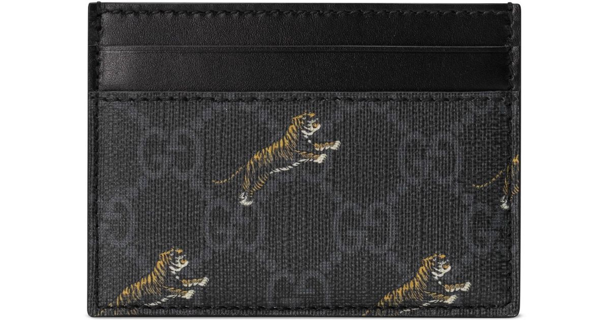 Gucci Tiger Print GG Supreme Black Card Case Wallet 597604 