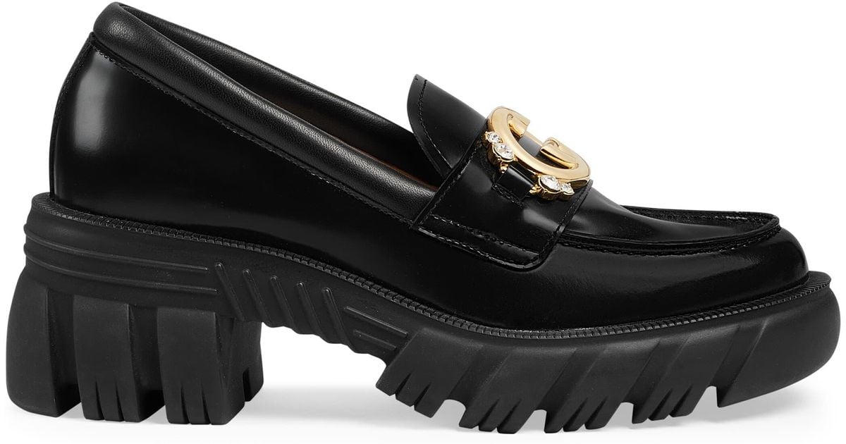 Gucci Lug Sole Interlocking G Loafer in Black | Lyst