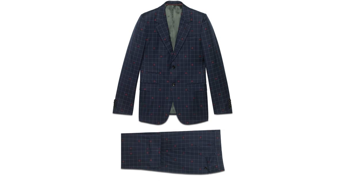 Gucci New Marseille Bees Wool Check Suit in Blue for Men | Lyst Canada