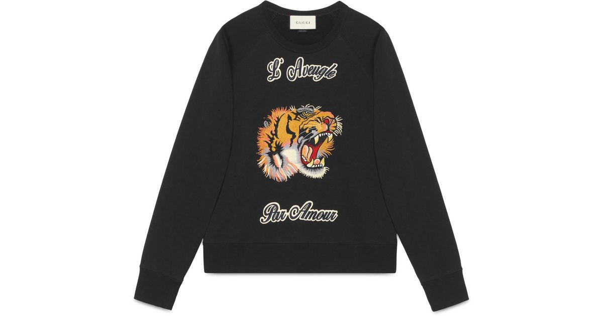 Gucci Cotton Sweatshirt With Tiger in Black for Men - Lyst