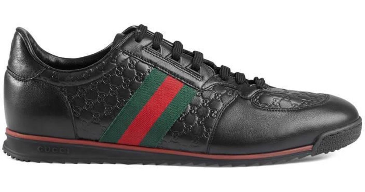 Gucci Leather Sneaker With Web in Black 