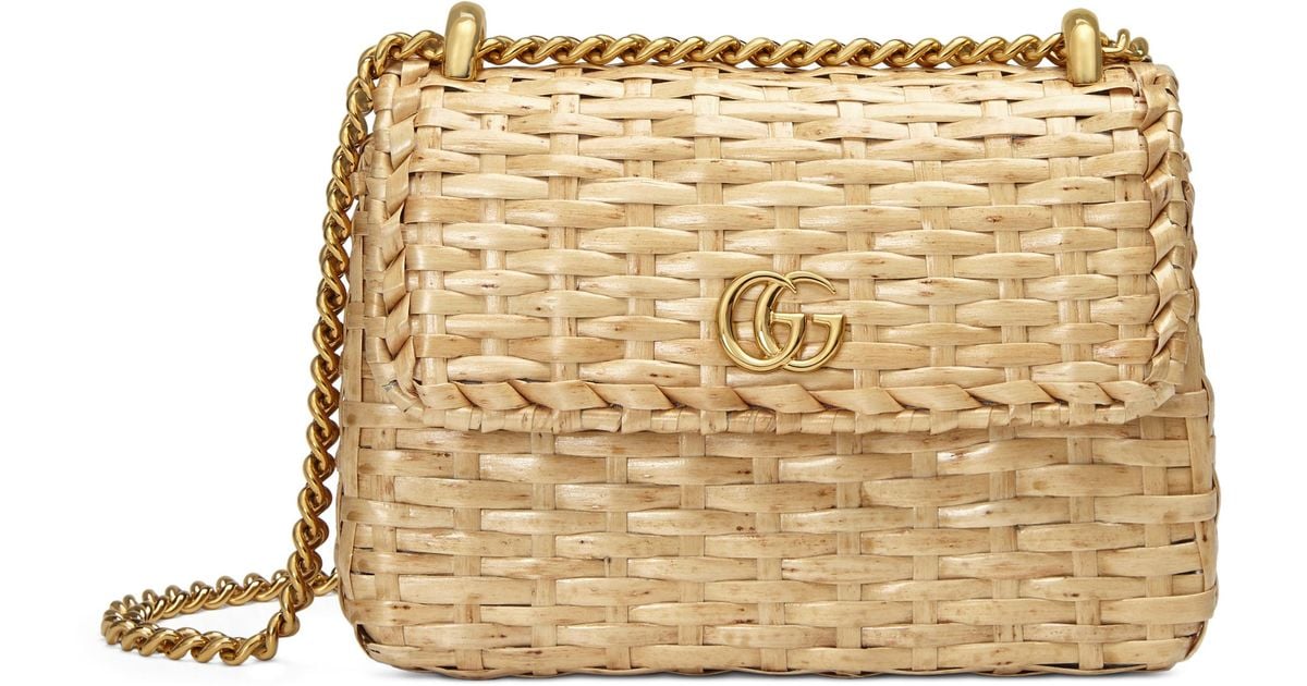 Gucci Synthetic Mini Leather-trimmed Wicker Shoulder Bag in Natural - Lyst