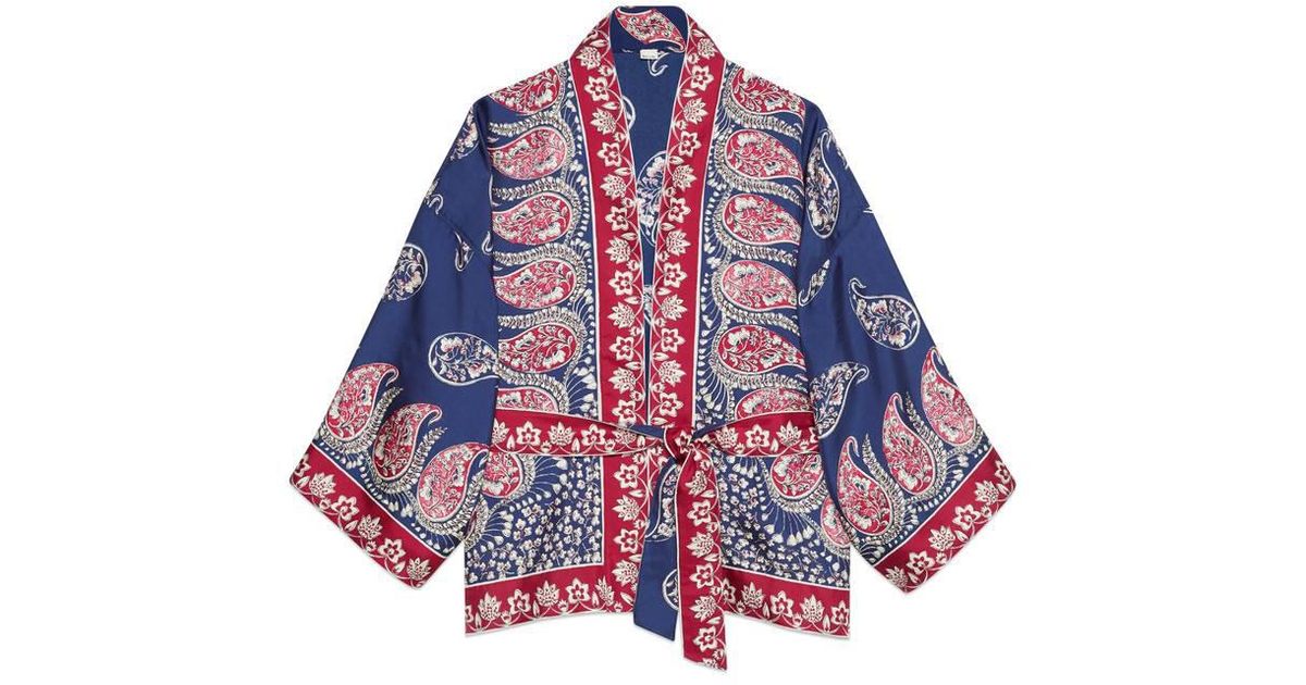 Gucci Silk Kimono Jacket in Blue for Men - Lyst