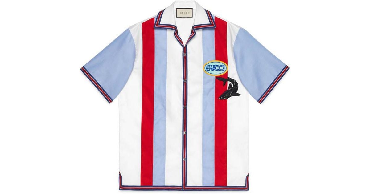Gucci Oxford Bowling Shirt With Patches in White for Men | Lyst
