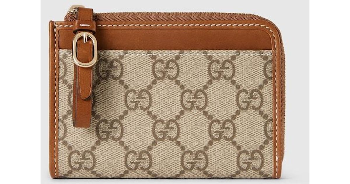 Gucci 〔Ggエンブレム〕ジップ カードケース, ベージュ, Ggキャンバス