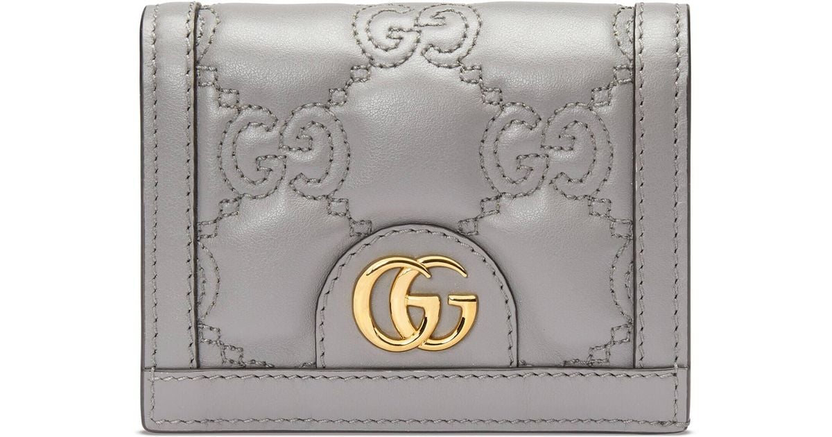 Gucci Leather GG Matelassé Card Case Wallet in Grey (Gray) Lyst
