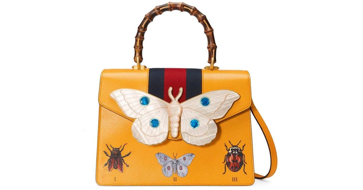 Gucci Leather Top Handle Bag With Moth 