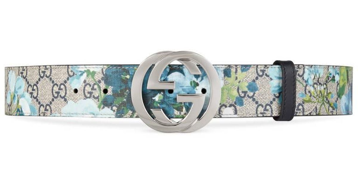 Gucci Canvas Gg Blooms Belt With G Buckle in Blue - Lyst