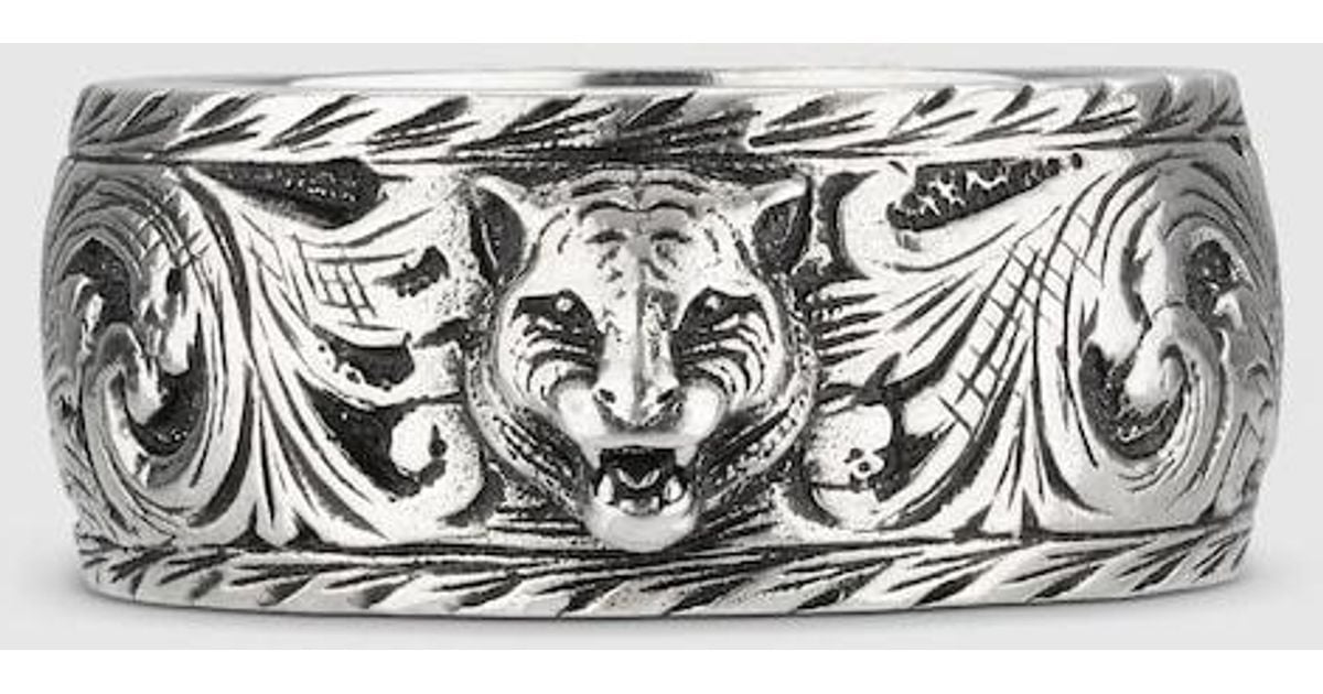 Gucci Thin Silver Ring With Feline Head in Metallic for Men | Lyst