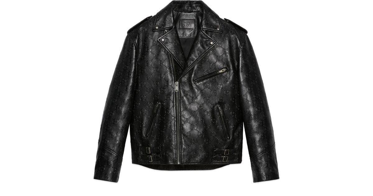Gucci GG Leather Biker Jacket in Black for Men | Lyst Canada