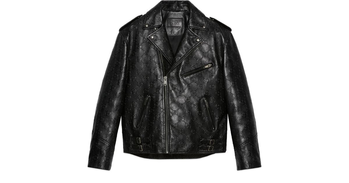 Gucci GG Leather Biker Jacket in Black for Men Lyst