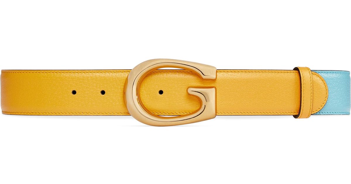 Gucci Leather Twotone Belt With G Buckle in Yellow for Men Lyst UK
