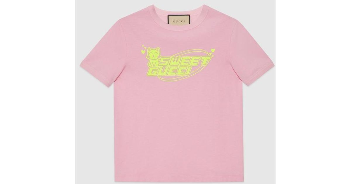 T-shirt En Jersey De Coton Gucci en coloris Rose | Lyst