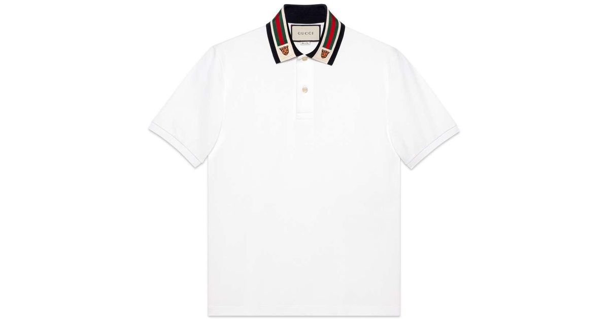 gucci cotton polo with web and feline head