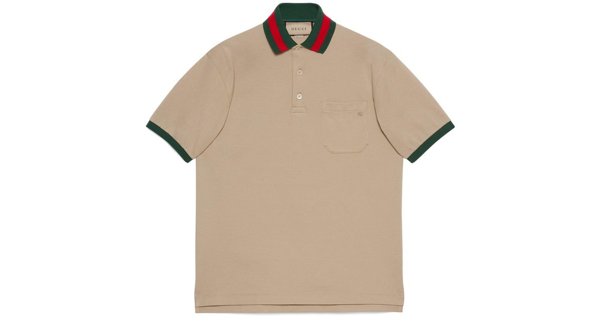 Gucci Cotton Piquet Polo With Web Collar in Beige (Natural) for Men ...