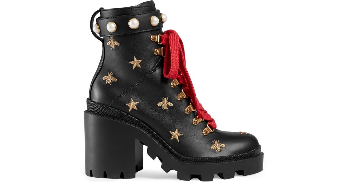 gucci embroidered ankle boots