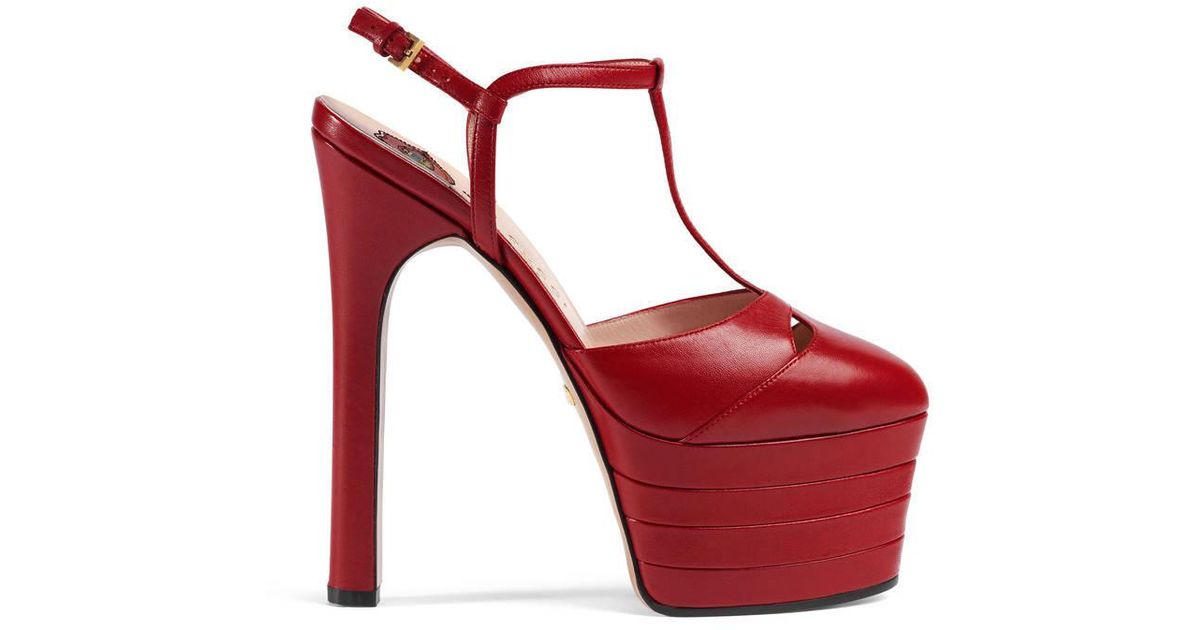 Gucci Leather Platform Pump in Red - Lyst
