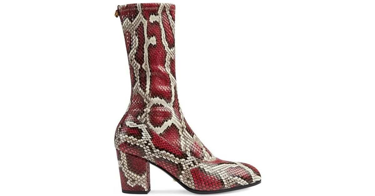 Gucci Leather Python Boot in Green/Red 