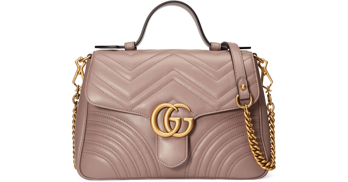 Gucci Leather GG Marmont Small Top Handle Bag in Pink | Lyst