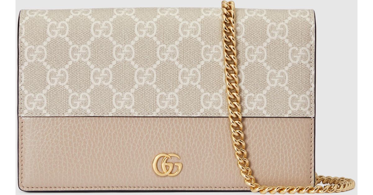 GG Marmont chain wallet in light pink leather and Supreme