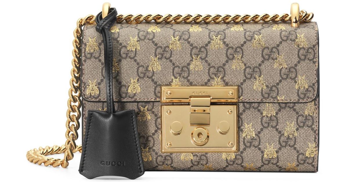Gucci Leather Padlock Small Gg Bees Shoulder Bag in Black Lyst