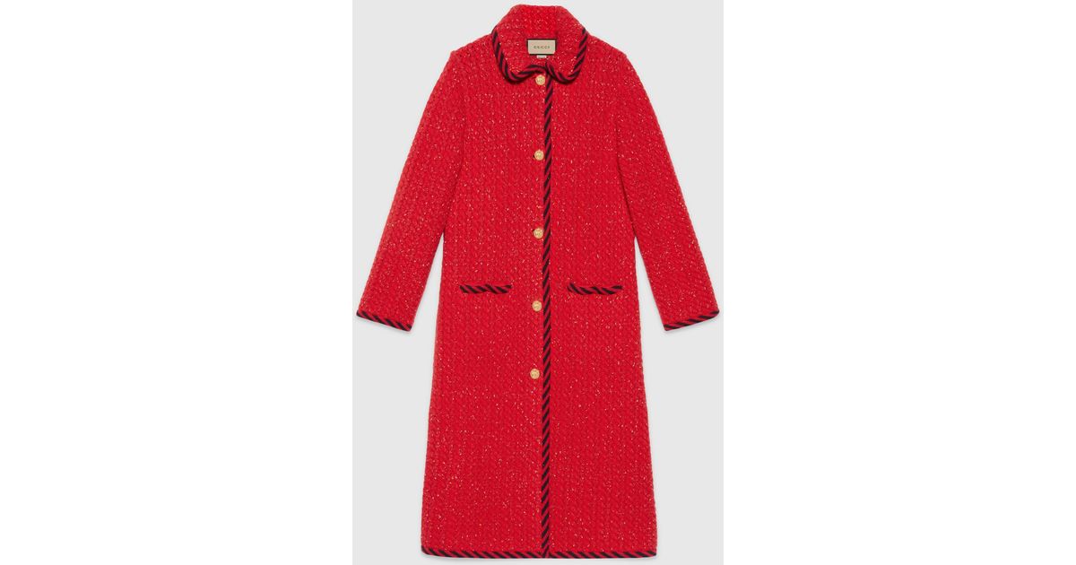 Gucci Mantel aus Wolle mit Zopfmuster in Rot Lyst CH