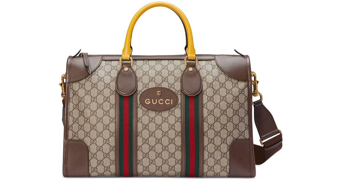 Gucci Soft Gg Supreme Duffle Bag With Web in Brown