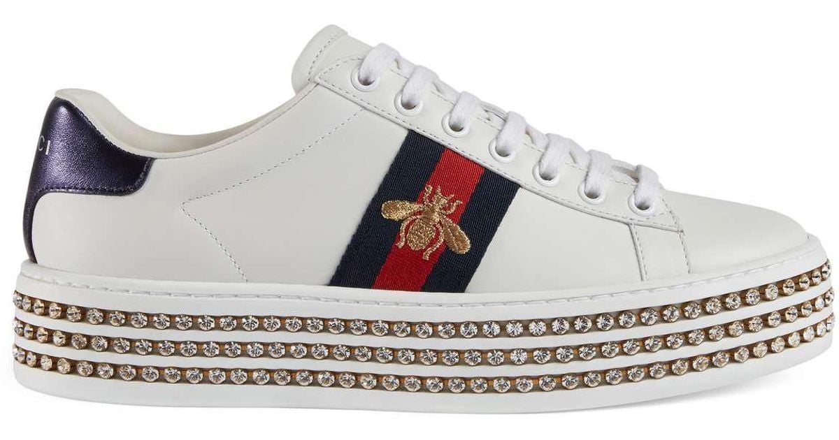 Gucci Ace Sneaker With Crystals in Blue | Lyst