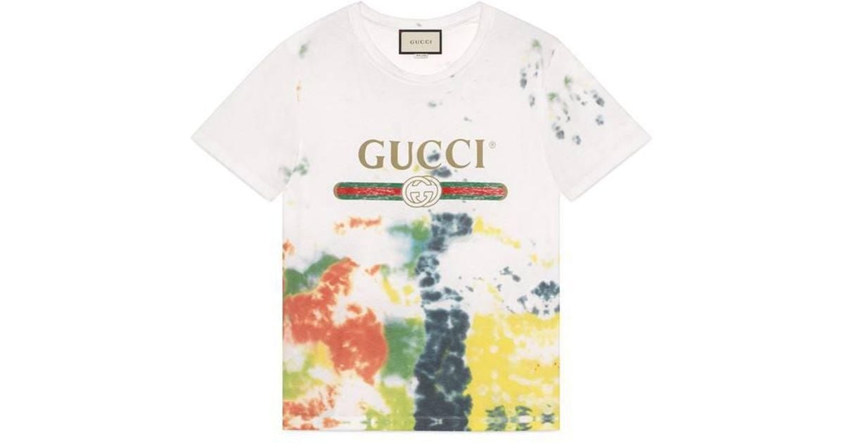Gucci Cotton Tie-dye T-shirt With Print in White for Men | Lyst