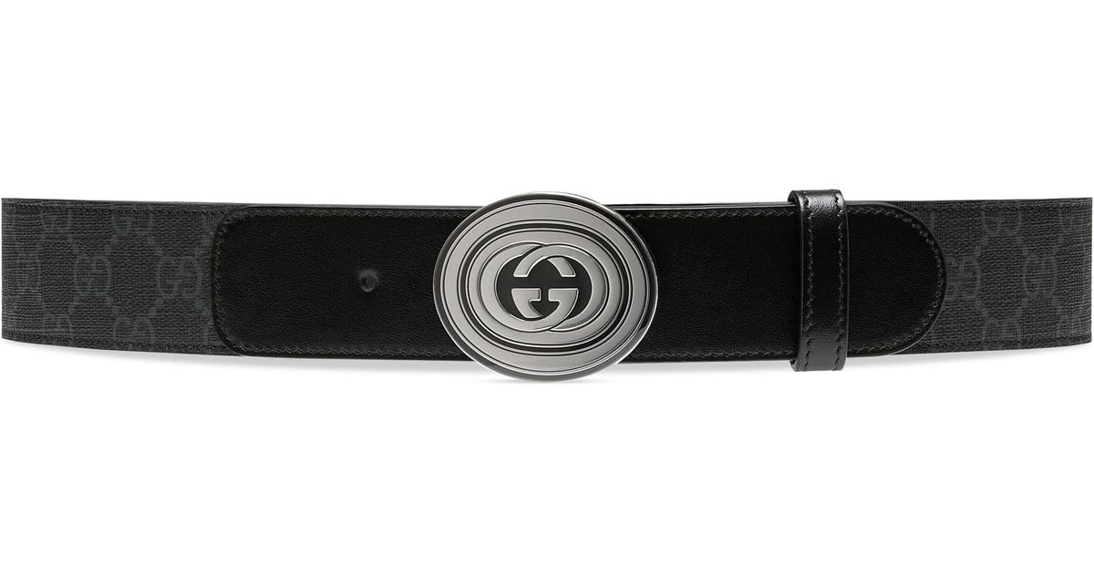 Gucci Canvas Belt With Interlocking G Oval Buckle in Black for Men 