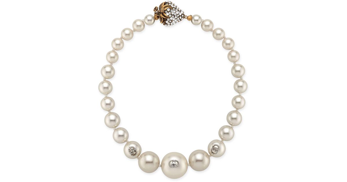 Gucci Pearl Necklace With Strawberry Closure | Lyst